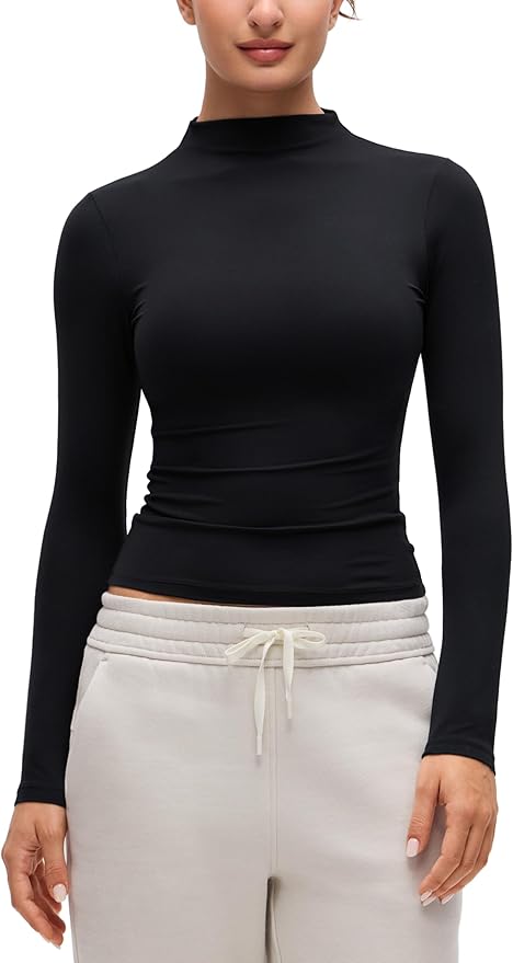 CRZ YOGA Softembrace Mock Neck Long Sleeve Shirts for Women - Casual Going Out Comfort Tops Soft Fitted Layer Underwear Tees