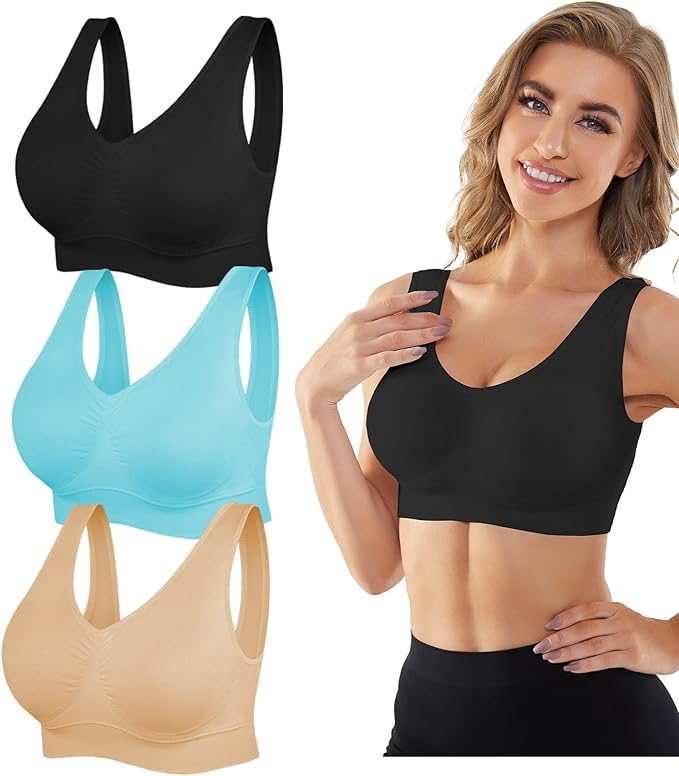 YADIFEN Womens Sports Bras, 3/4/6 Pack Wireless Comfortable Seamless Sleep Yoga Sports Bras for Women with Removable Pads