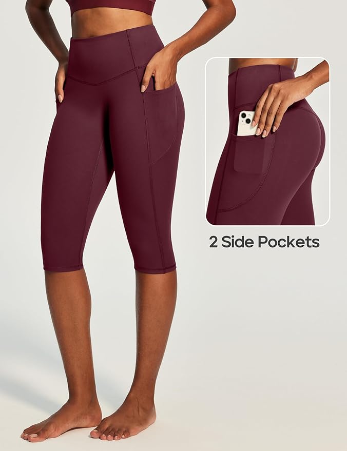 Heathyoga Capri Leggings with Pockets for Women Tummy Control Knee Length Leggings Yoga Pants Women Capri Pants Workout