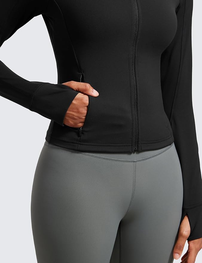 CRZ YOGA Butterluxe Waist Length Jackets for Women - Full Zip Athletic Track Tops with Thumb Holes Pockets