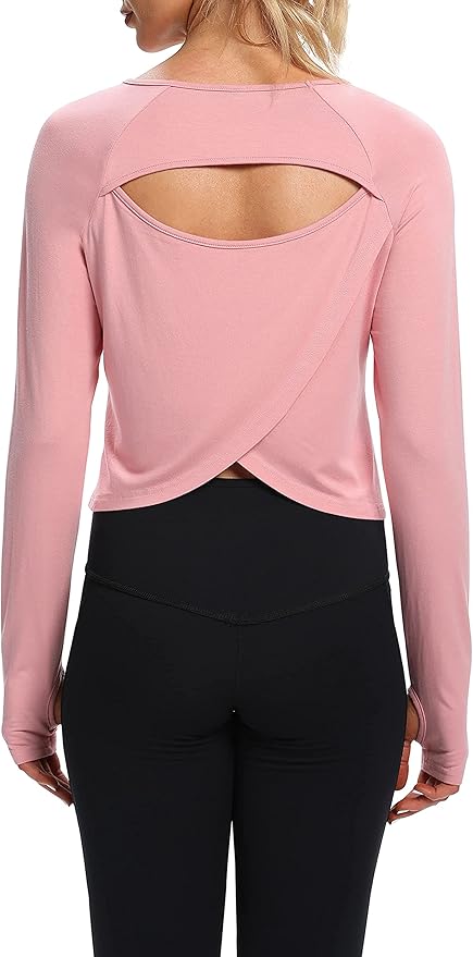 Bestisun Long Sleeve Workout Running Shirts Athletic Yoga Gym Crop Tops for Women