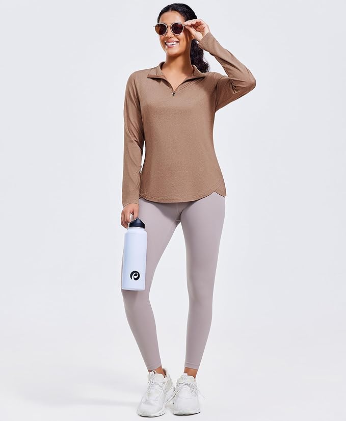 PINSPARK Workout Tops for Women Long Sleeve Athletic Shirt Quarter Zip Running Shirts Stretchy UPF 50+ Yoga Hiking Tee Top