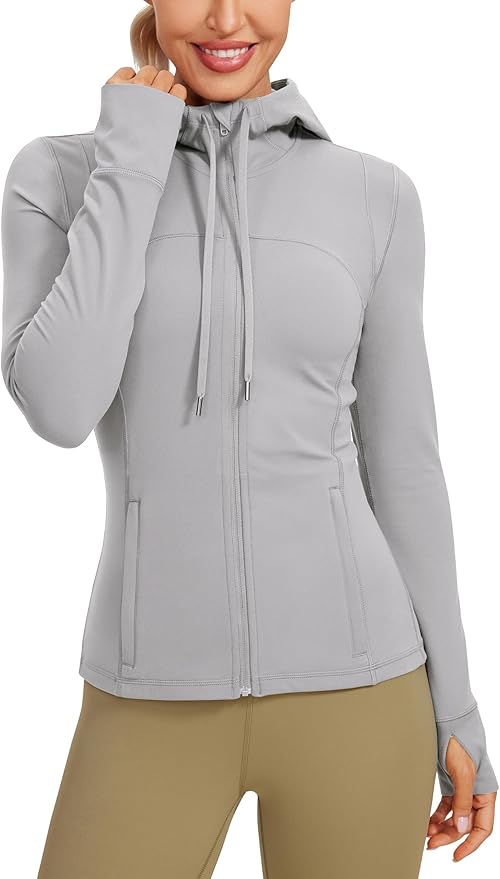 CRZ YOGA Butterluxe Hooded Athletic Jackets for Women - Full Zip Track Casual Tops with Thumb Holes Pockets