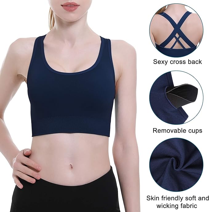 Double Couple Sports Bras for Women Padded High Impact Seamless Criss Cross Back Workout Tops Gym Activewear Bra Large