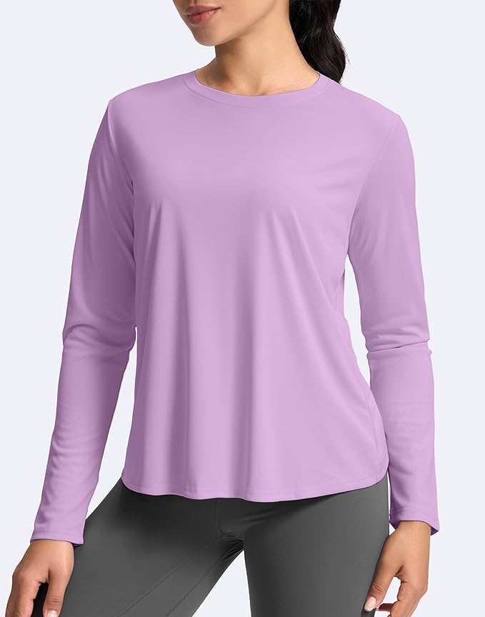 SANTINY Women's Lightweight Long Sleeve Workout Tops Split Back Gym Running Hiking Athletic Shirt Quick Dry UPF 50+ Sun Shirt