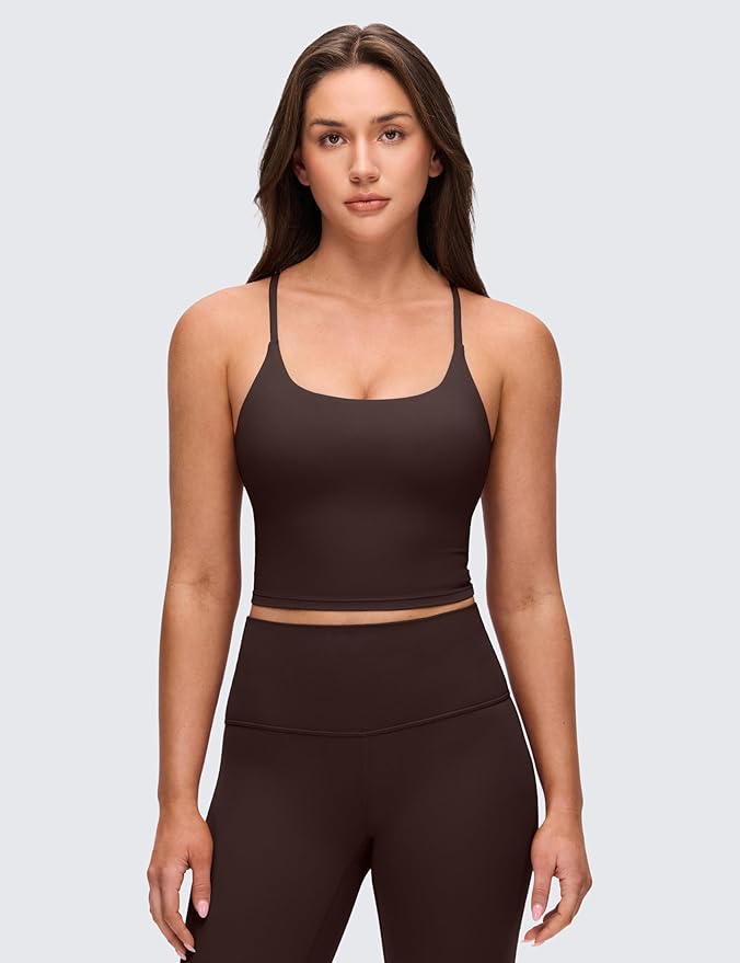 CRZ YOGA Butterluxe Twist Cross Back Crop Tank Tops for Women - Padded Adjustable Straps Yoga Longline Sports Bras