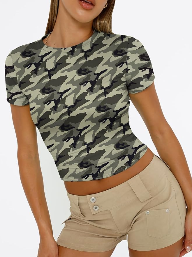 Trendy Queen Womens Short Sleeve T Shirts - Buttery Soft Summer Crop Tops Slim Fit Y2k Basic Tees for Workout