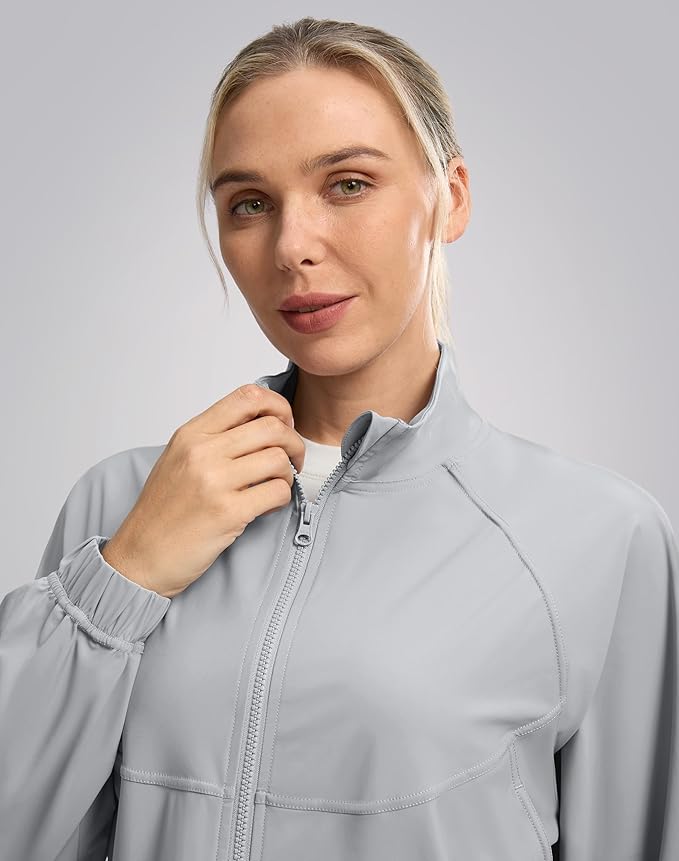 Soothfeel Women's Athletic workout Jacket Lightweight UPF 50+ Long Sleeve Sun Protection Shirts Zip Up Cropped Hiking Tops