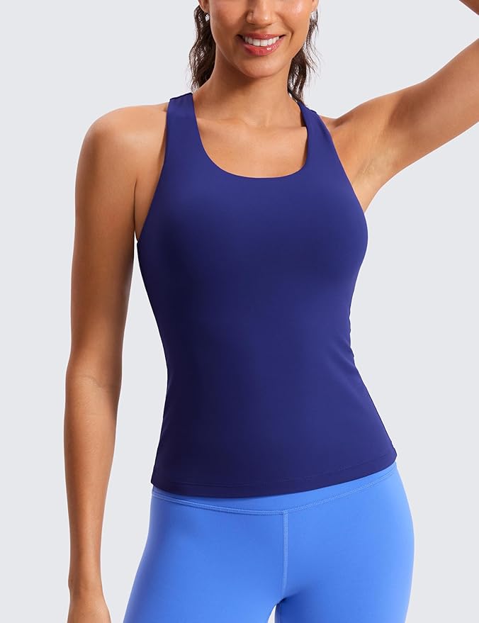 CRZ YOGA Butterluxe Workout Racerback Tank Tops for Women - Padded Athletic Spandex Yoga Shirts with Built in Bra