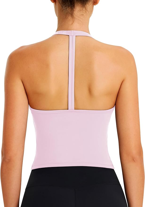 ABOCIW Womens Cross Back Workout Crop Tank with Built in Bra V Neck Longline Sports Bra Gym Shirt Yoga Pilates Top