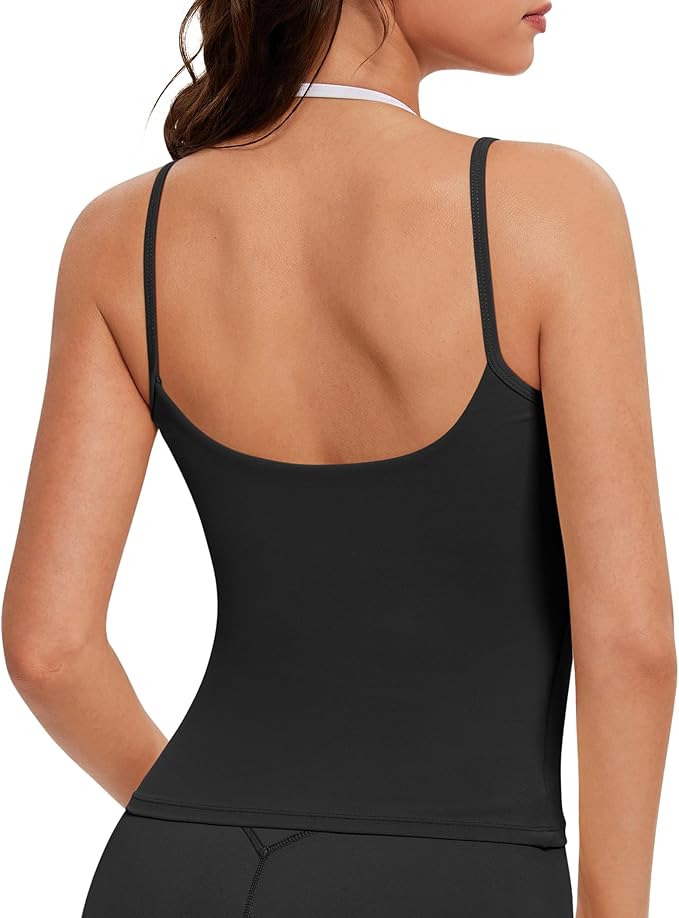 OMKAGI Halter Workout Tank Tops for Women Built in Bra Cute Layer Longline Sports Bras
