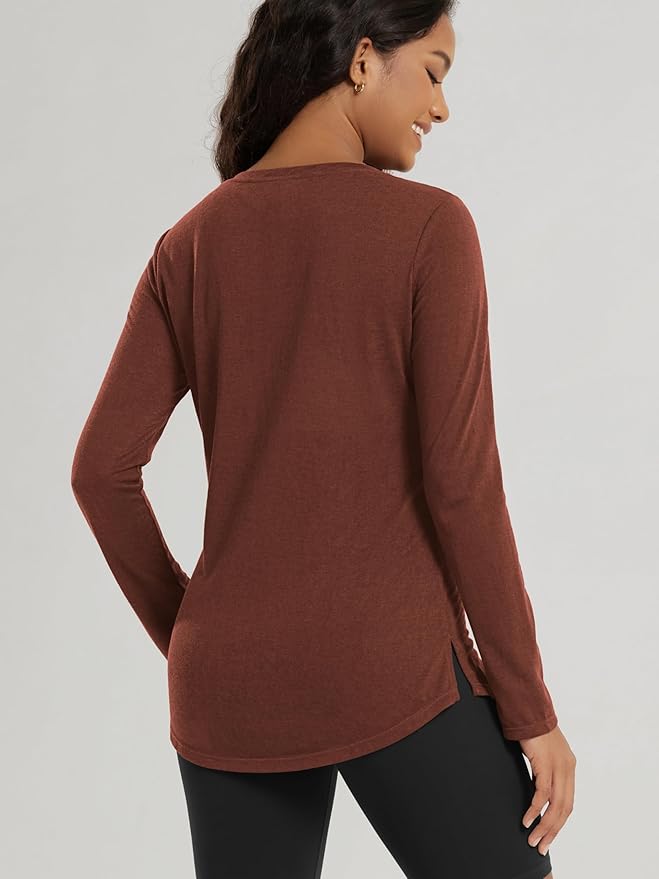 ODODOS Women's Long Sleeve Tunic Top - Ultralight Soft Breathable Side Slit Basic Tee Yoga Workout T-Shirt
