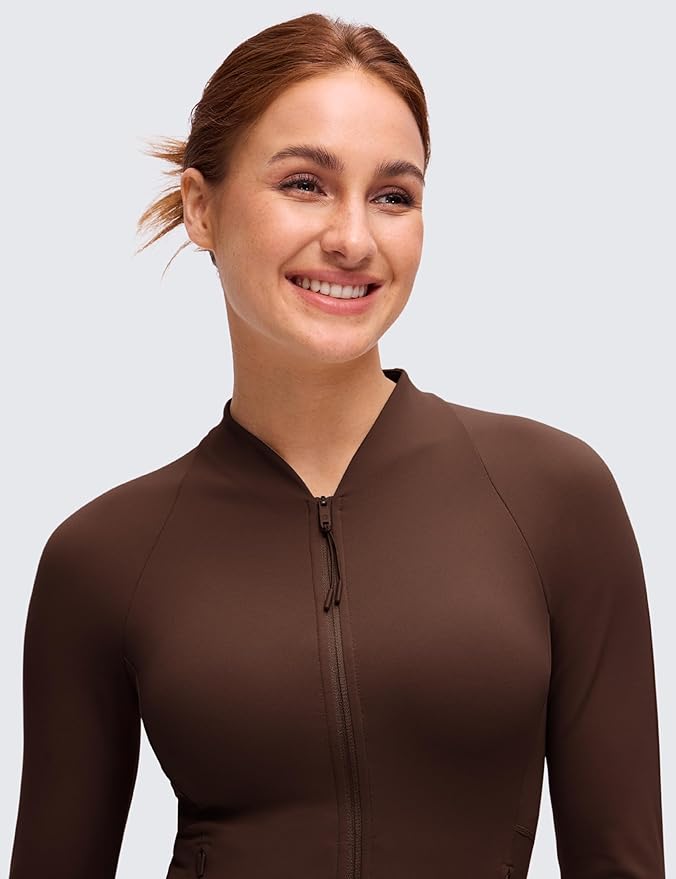CRZ YOGA Butterluxe V-Neck Jackets for Women - Full Zip Athletic Track Tops with Thumb Holes Pockets