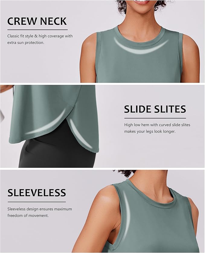 PINSPARK Workout Tank Tops Woman UPF 50+ Yoga Tanks Quick Dry Sleeveless Gym Shirts with Side Slits Loose Fit Athletic Top