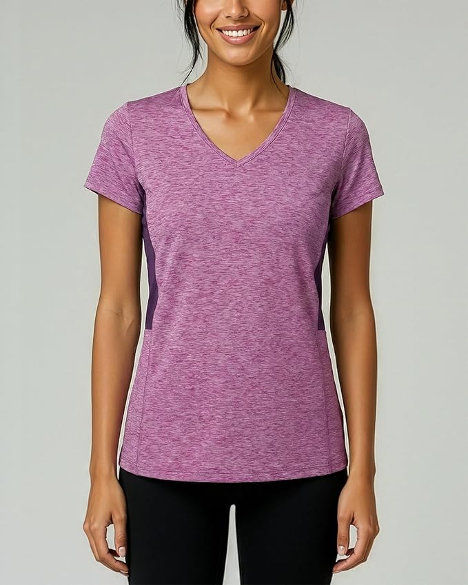 Real Essentials 5 Pack: Women's Dry-Fit Short Sleeve V Neck T Shirt Workout Fitness Yoga Top Tee (Available in Plus Size)