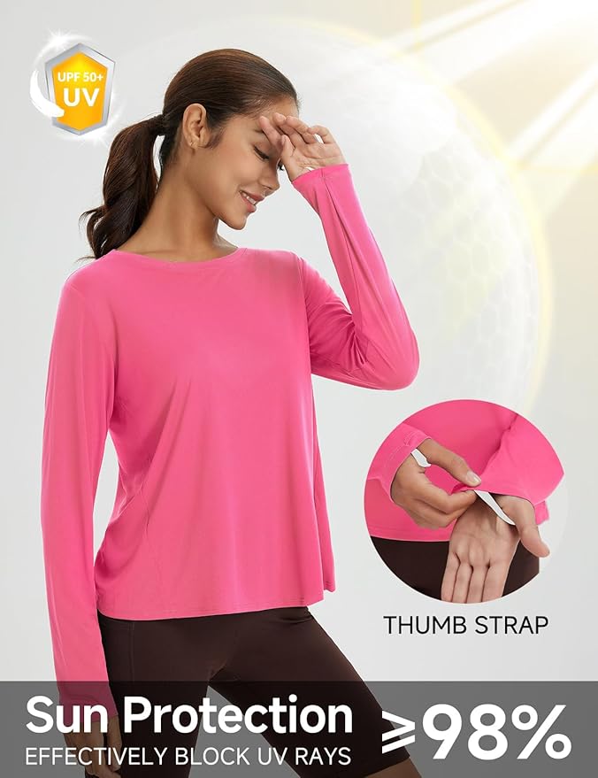 baleaf Women's Running Sun Shirts Long Sleeve UPF 50+ Workout Tops UV Athletic Split Back Quick Dry Lightweight