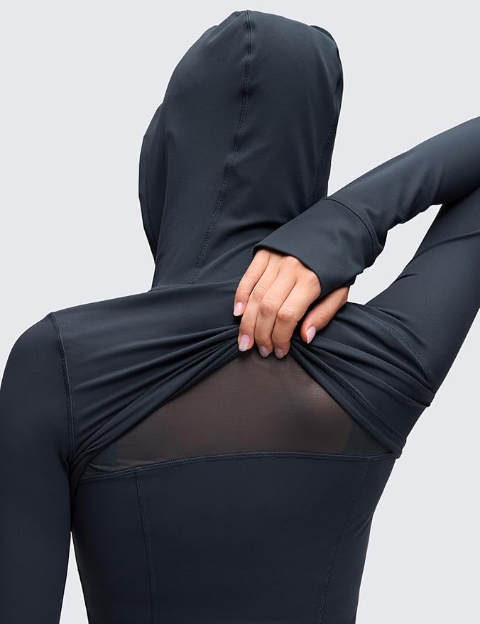 CRZ YOGA Butterluxe Hooded Athletic Jackets for Women - Full Zip Track Casual Tops with Thumb Holes Pockets