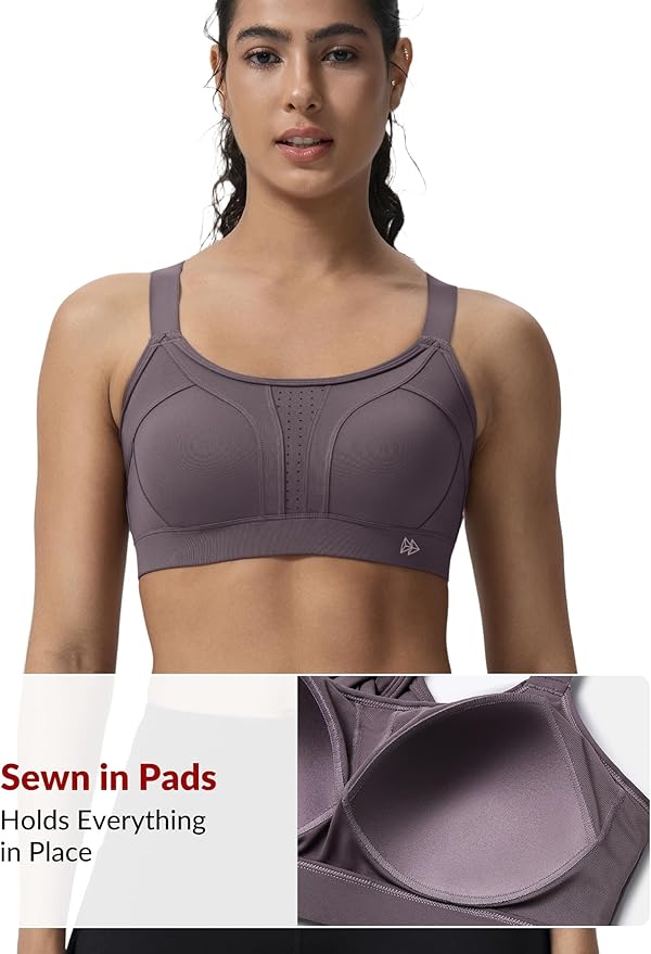 Yvette Sports Bra High Impact Adjustable Criss Cross Back, Full Support for Large Bust No Bounce