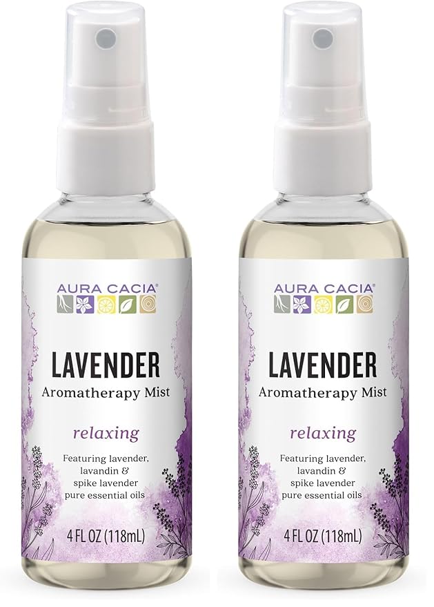Aura Cacia Relaxing Lavender Aromatherapy Mist,4-Ounce,Lavender Pure Essential Oils,Sweet & Floral Aroma,(Pack of 2)