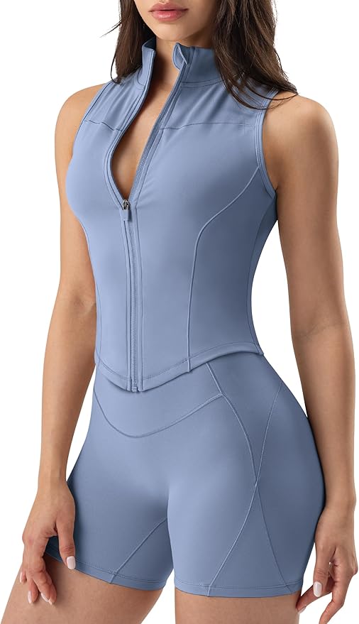 AVGO Sleeveless Workout Tops for Women Lightweight Zip Up Jacket Athletic Golf Tank Top Slim Fit Yoga Shirts