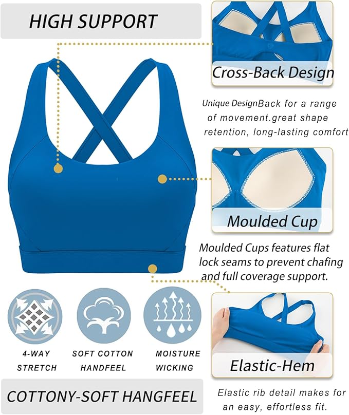 RUNNING GIRL Sports Bra for Women High Support,Molded Cup Strappy Running Sports Bras with Sewn in Pads