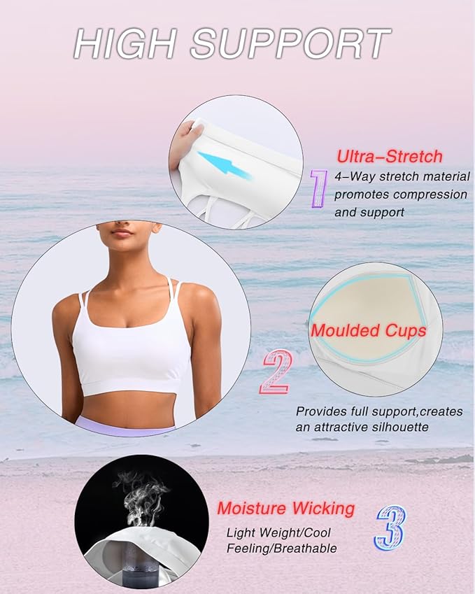 RUNNING GIRL High Impact Sports Bras for Women - Scoop Neck Strappy Sports Bra High Support Moulded Cup Workout Bra