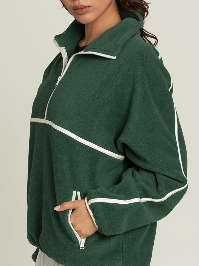 LASLULU Womens Half Zip Pullover Sweatshirt Sherpa Fleece Jacket Oversized Sweatshirts Warm Fuzzy Sweaters Pockets