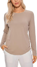 CRZ YOGA Pima Cotton Crewneck Long Sleeve Shirts for Women - Workout Athletic Yoga Casual Tops Soft Plain T-Shirt