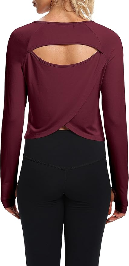Bestisun Long Sleeve Workout Running Shirts Athletic Yoga Gym Crop Tops for Women