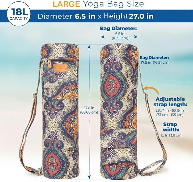 UDANA Yoga Mat Bag – Heavy Duty Canvas Carrier with 3 Pockets & Full Zip – Available in 3 Sizes (16L, 18L, 34L) - Multiple Colors