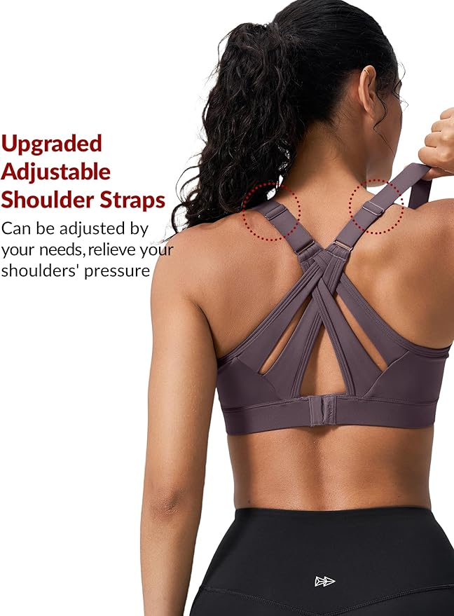 Yvette Sports Bra High Impact Adjustable Criss Cross Back, Full Support for Large Bust No Bounce