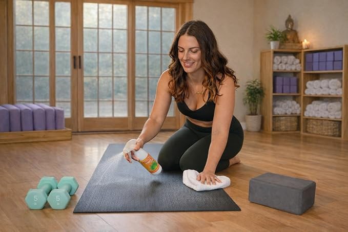 Fresh Mat Yoga Mat Cleaner Spray - Natural Deodorizing Cleaner for Yoga Mats & Fitness Equipment - No-Rinse, Residue-Free Formula with Witch Hazel & Essential Oil, Refreshing Citrus Ginger (24 fl oz).
