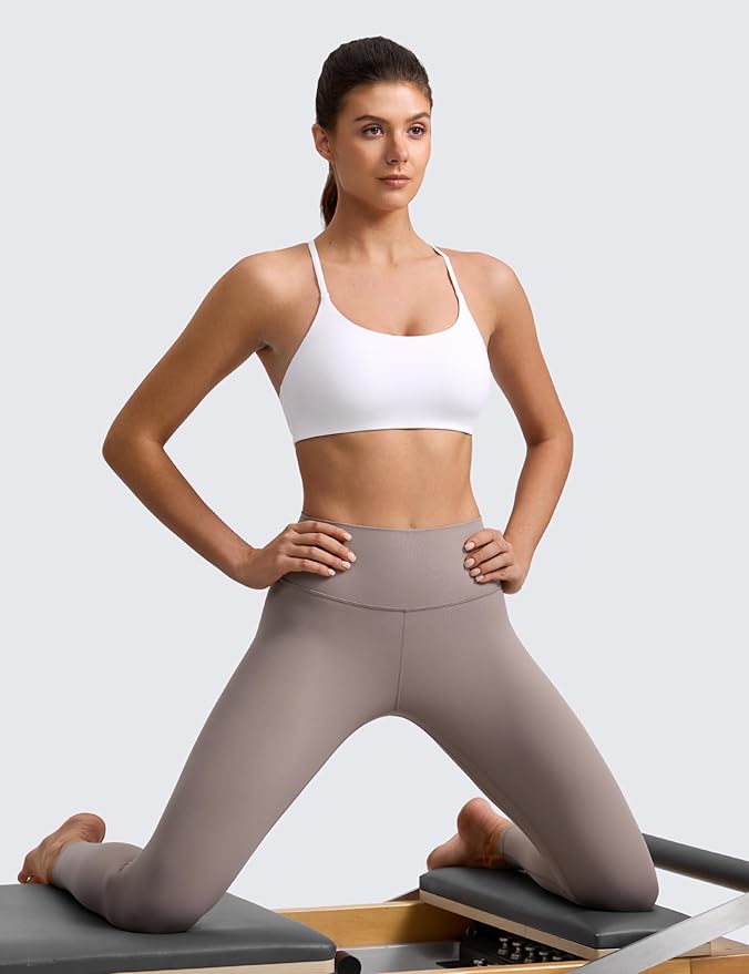 CRZ YOGA Butterlift Double Lined V Back Sports Bras for Women - Scoop Neck Spaghetti Strap Wireless Yoga Top Non Padded