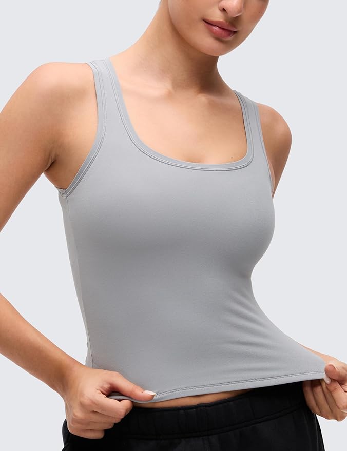 CRZ YOGA Softembrace Scoop Neck Tank Tops for Women - Casual Going Out Soft Double Lined Crop Basic Sleeveless Shirts