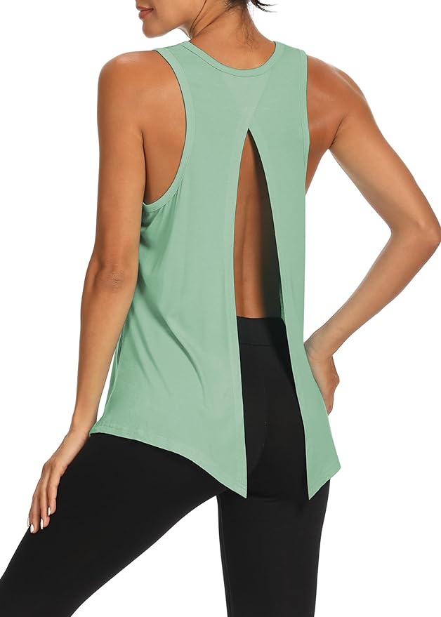 Bestisun Workout Tank Tops Open Back Yoga Exercise Shirts Tie Back Athletic Clothes for Women