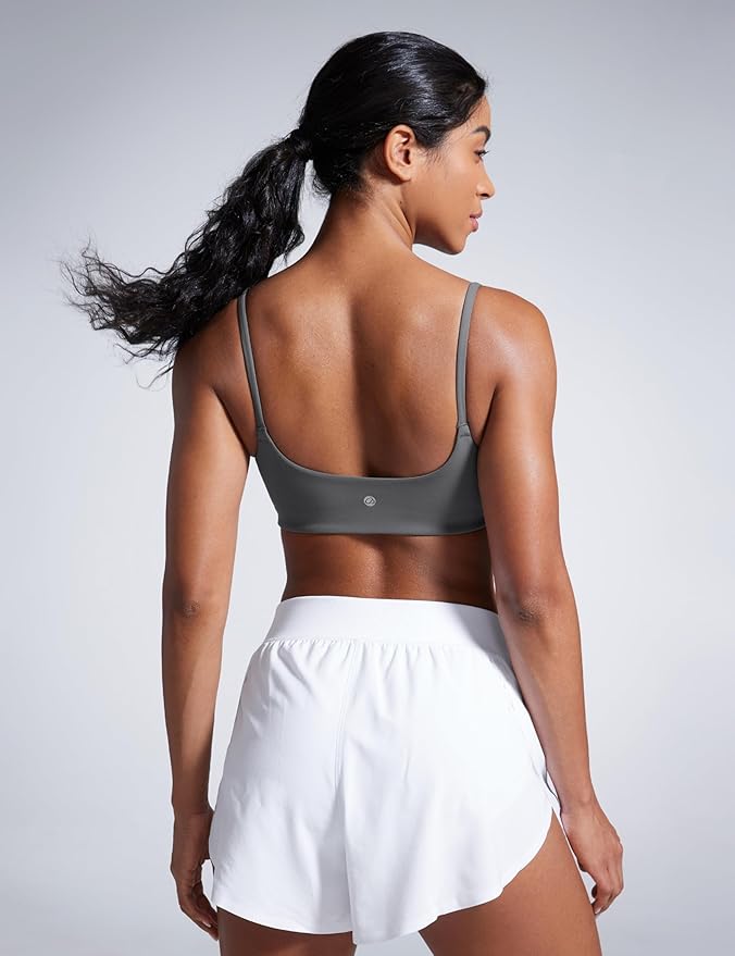 CRZ YOGA Butterbreeze Scoop Neck Sports Bras for Women - Spaghetti Straps Wireless Workout Padded Gym Cami Top