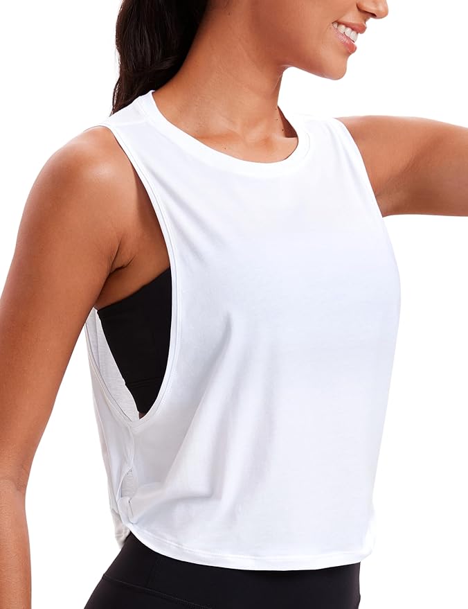 CRZ YOGA Pima Cotton Large Armhole Tank Tops for Women - Workout Sport Athletic Yoga Running Gym Loose Crop Sleeveless Shirts