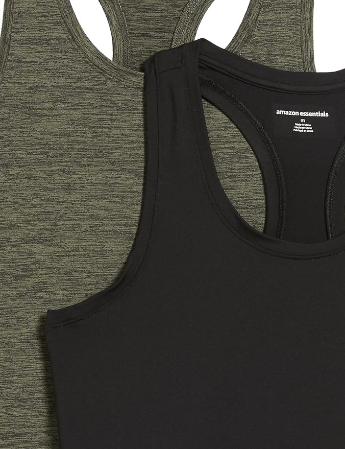 Amazon Essentials Women's Active Quick Dry Tech Stretch Racerback Scoop Neck Tank Top, Multipacks