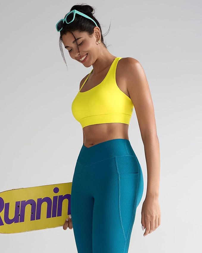 RUNNING GIRL High Impact Sports Bras for Women - Scoop Neck Strappy Sports Bra High Support Moulded Cup Workout Bra
