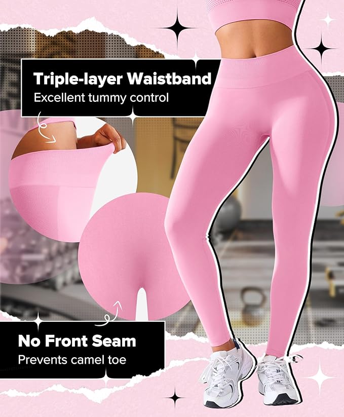BRXL Butt Lifting Lycra No Front Seam Workout Leggings for Women Tummy Control High Waist Seamless Gym Running Leggings