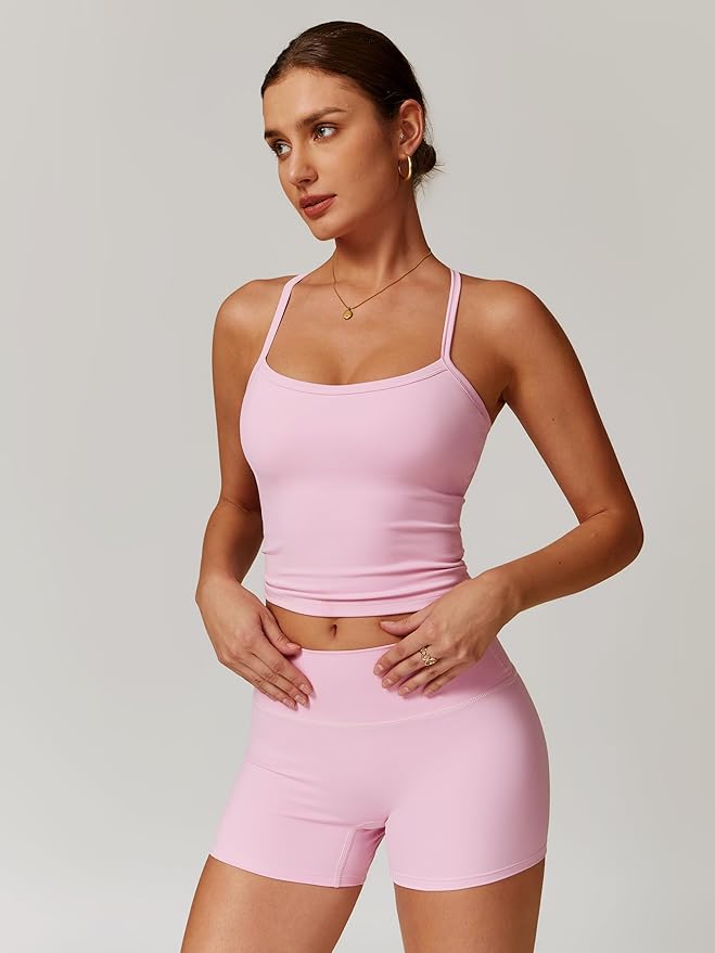 IMEKIS Women's Workout Sets 2 Piece Yoga Outfit High Waisted Biker Shorts Leggings Sports Bra Gym Fitness Clothes Tracksuit
