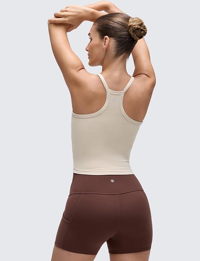 CRZ YOGA Butterluxe Soft Double Lined V Neck Tank Tops for Women - Yoga Casual Camisole Racerback Tight Sleeveless Shirt