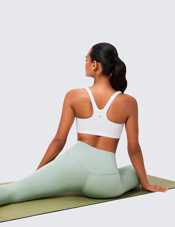 CRZ YOGA Butterlift Double Lined Square Neck Sports Bras for Women - Wireless V-Shaped Racerback Workout Yoga Top Non Padded