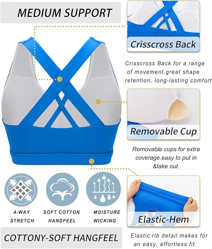RUNNING GIRL Sports Bras for Women,Padded Strappy Sports Bras Criss-Cross Back Medium Support Sports Bras with Removable Cups
