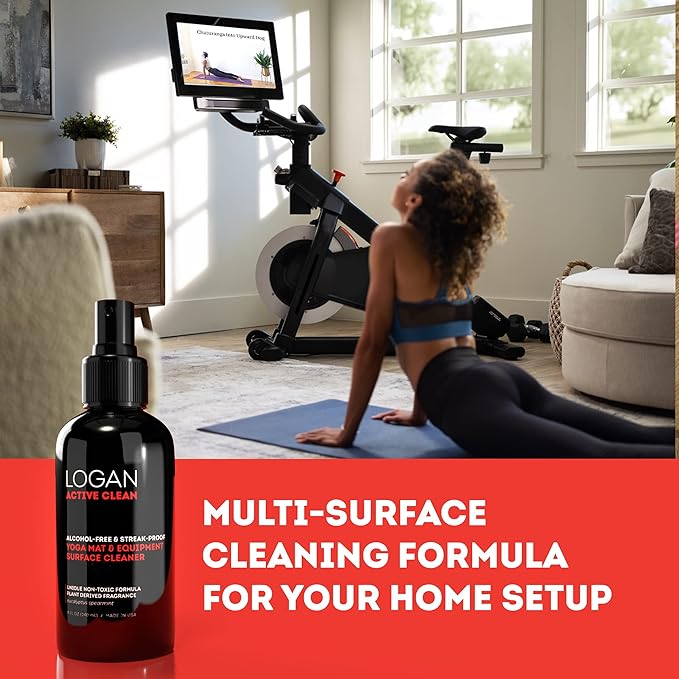 Refreshing Yoga Mat & Equipment Surface Cleaner and High-Performance Microfiber Waffle Towel Quad Pack - Alcohol-Free & Streak-Proof - 8 Ounce, Eucalyptus Spearmint