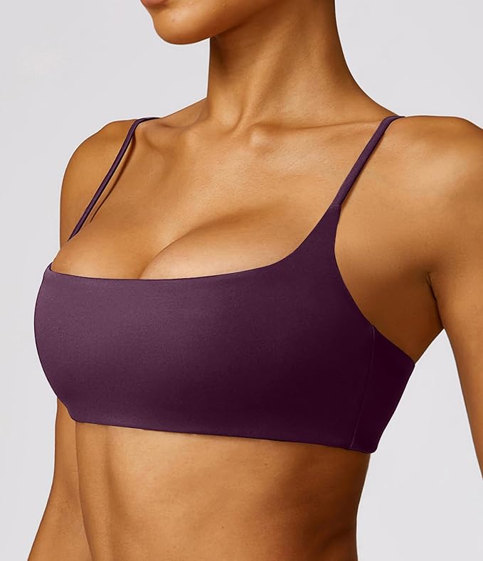 Comper Women's Sports Bra with Thin Straps Stretchy Wirefree Workout Bras Lightweight Workouts Bralette with Removable Pads