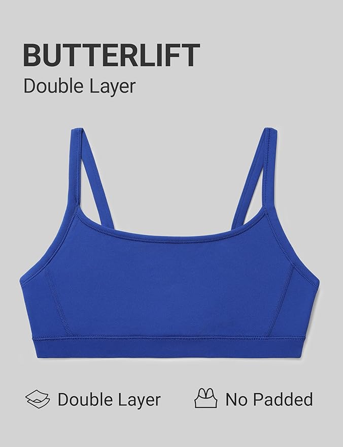 CRZ YOGA Butterlift Double Lined Scoop Neck Sports Bras for Women - Spaghetti Straps U Back Yoga Top Non Padded