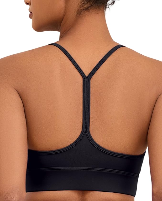 Womens Y-Back Sports Bra, Weightless Padded Yoga Bra, Spaghetti Strap Low Impact Gym Top for Workout & Daily Wear