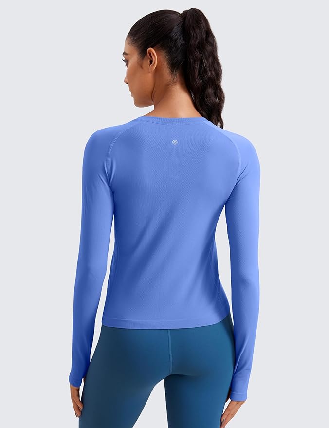 CRZ YOGA Seamless Long Sleeve Shirts for Women Waist Length - Workout Athletic Running Gym Yoga Tops Crewneck Breathable