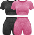 OLCHEE Womens Workout Sets 2 Piece - Seamless Acid Wash Yoga Outfits Shorts and Crop Top Matching Gym Athletic Clothing Set